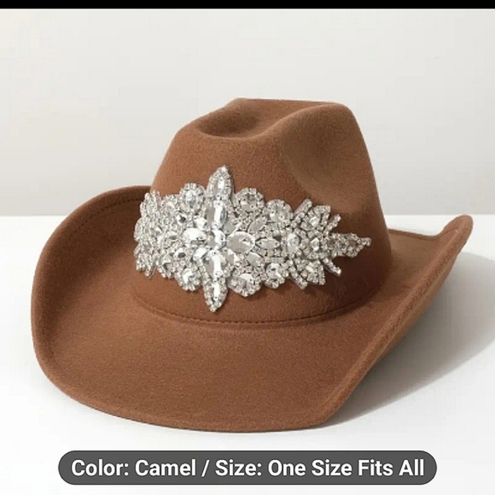 **SOLD** NEW ELEGANT DAZZLING FEDORA WOMAN COWGIRL HAT COLOR: CARAMEL - Picture 5 of 5